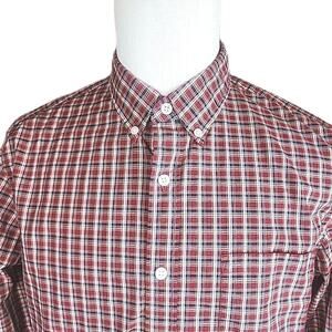 J CREW Button Down Shirt Mens L Red Plaid Flex Washed Stretch Cotton Slim Fit